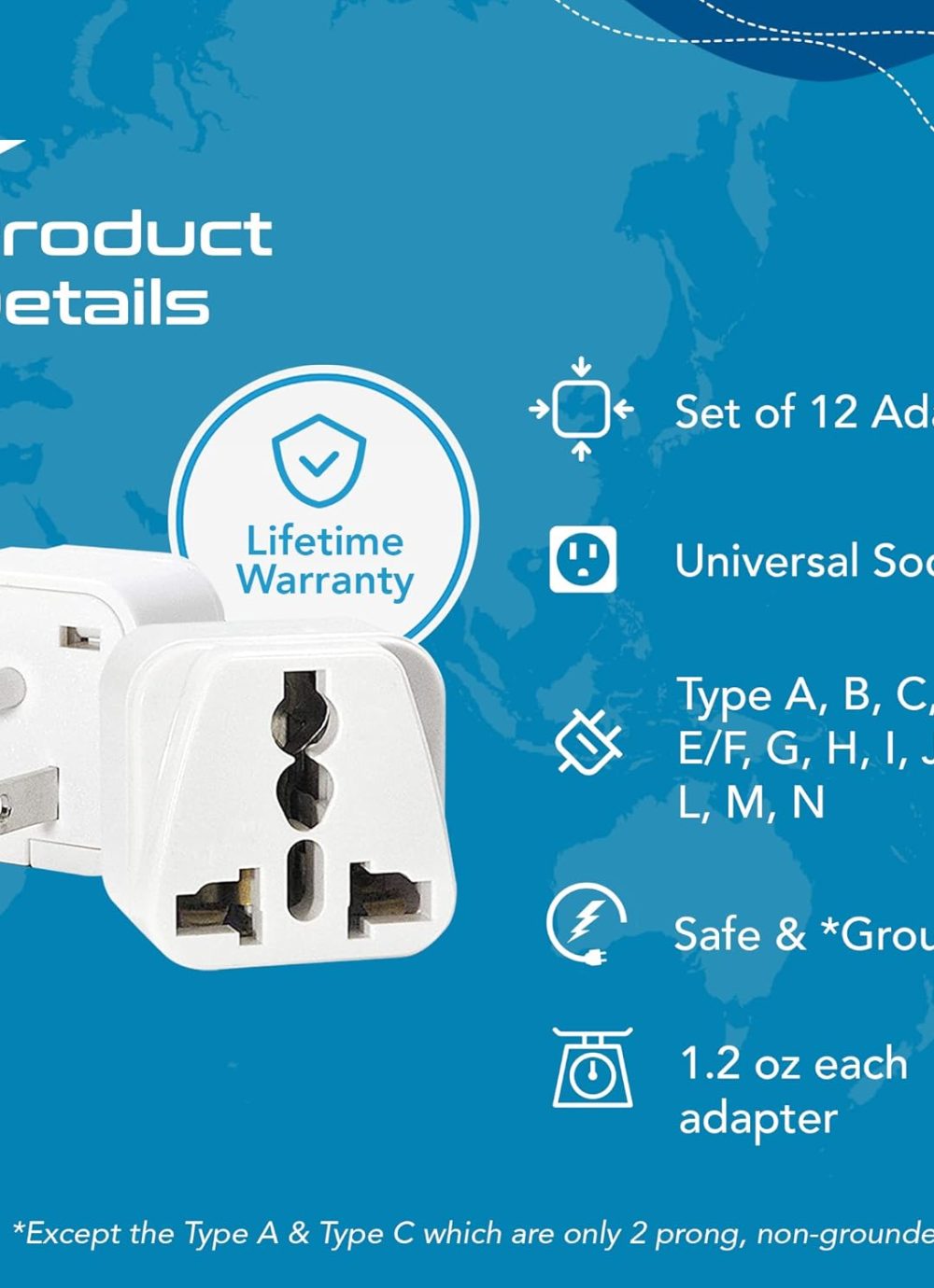 Ceptics Travel Adapter with Types A-M Plugs, Travel Plug Adapter Set Compatible with Power Sockets in All Continents, Compact World International Plug Adaptor Kit, Set of 12,GP-12PK - Image 3