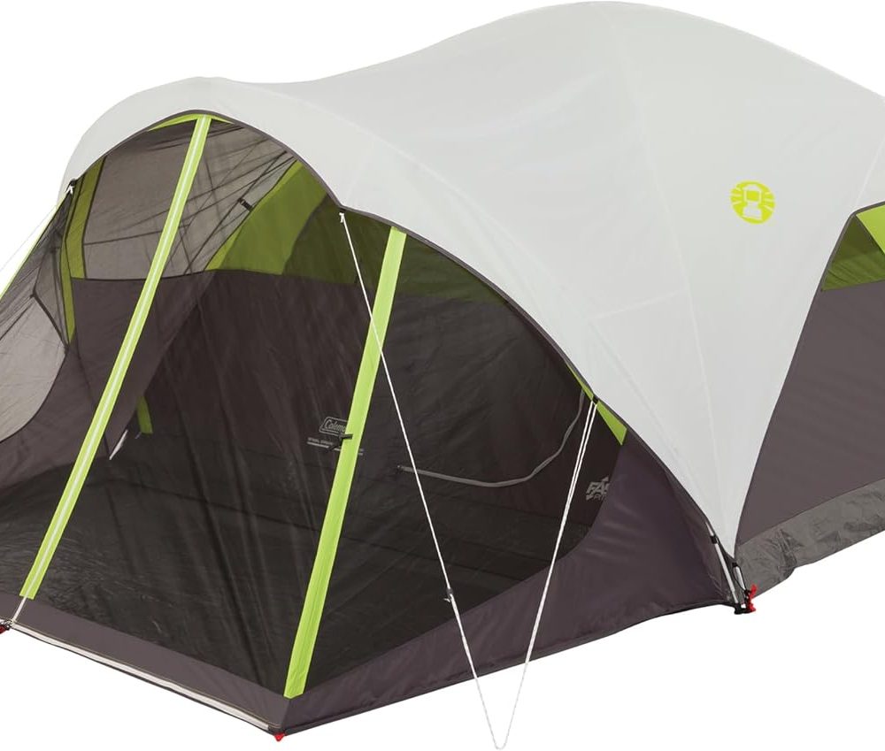 Coleman Steel Creek 6-Person Tent with Screened Porch & Integrated Rainfly, Weatherproof Tent with Screen Room Sets Up in Minutes, Fits Queen-Size Airbed