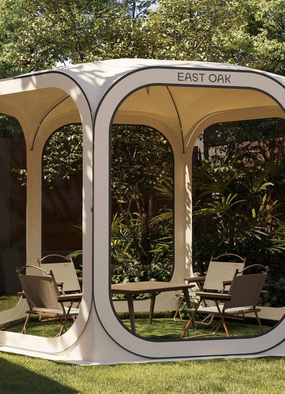 EAST OAK Screen House Tent Pop-Up, Portable Screen Room Canopy Instant Screen Tent 10 x 10 FT with Carry Bag for Patio, Backyard, Deck & Outdoor Activities, Beige