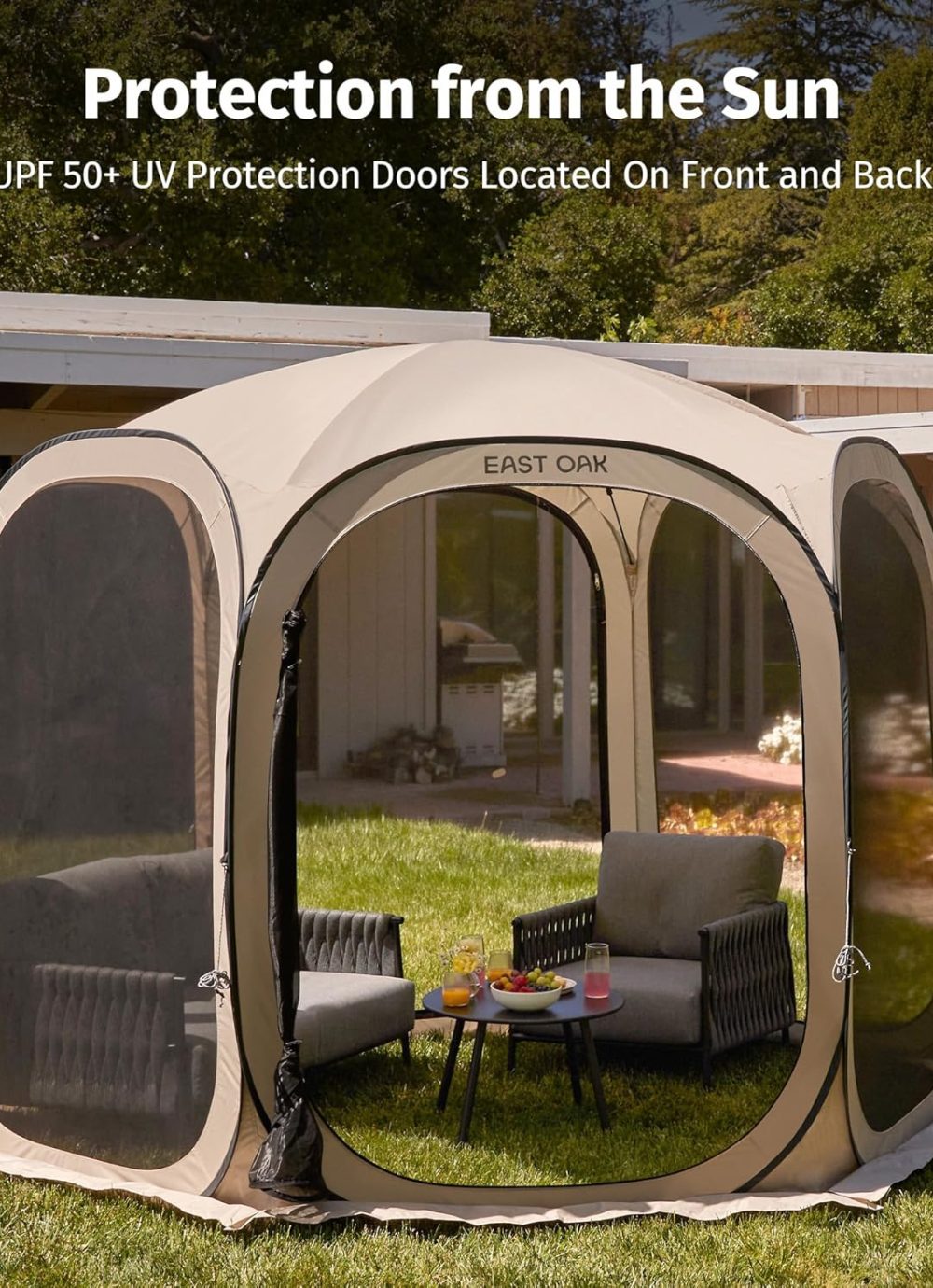 EAST OAK Screen House Tent Pop-Up, Portable Screen Room Canopy Instant Screen Tent 10 x 10 FT with Carry Bag for Patio, Backyard, Deck & Outdoor Activities, Beige - Image 9