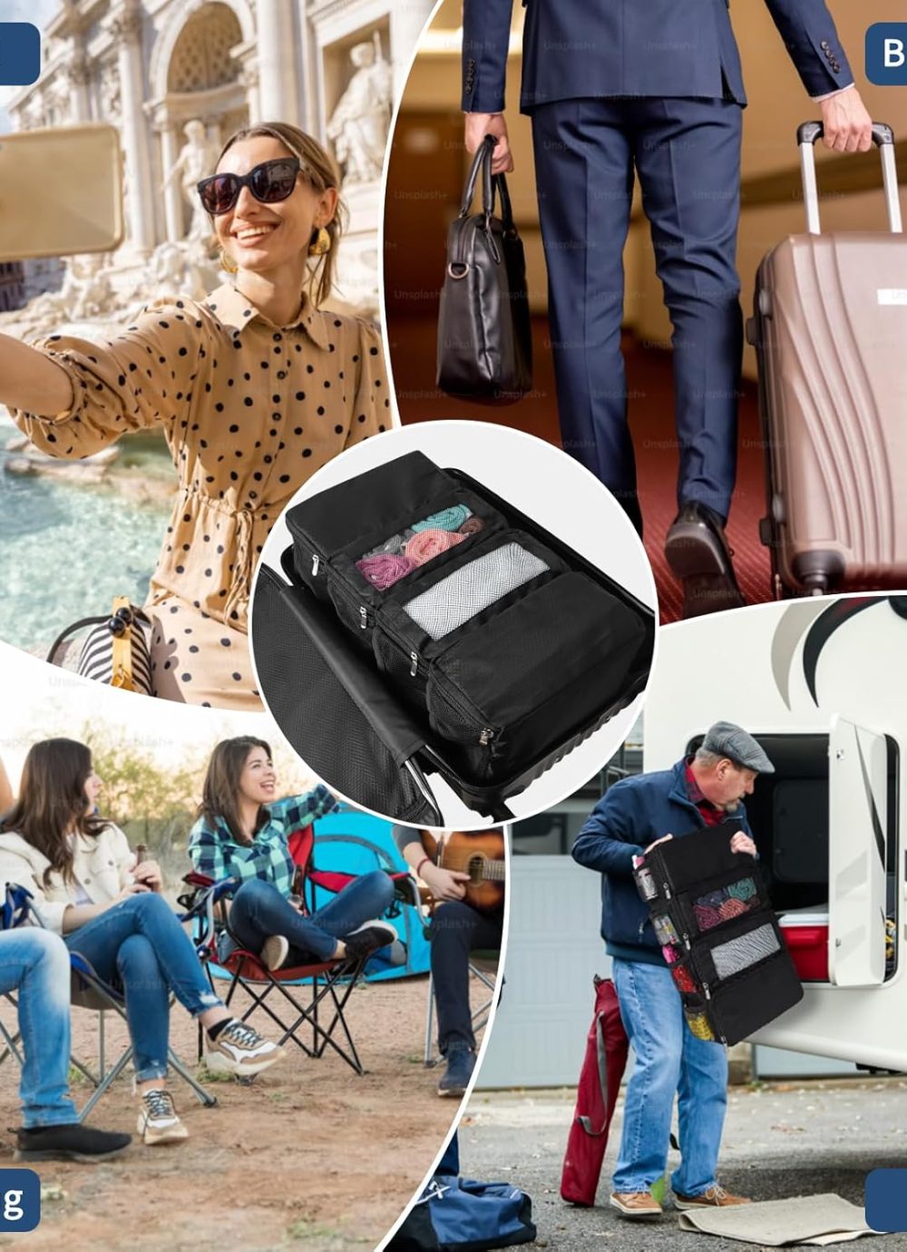 esouler Suitcase Organizer - Hanging Packing Cubes & Portable Travel Shelves for Carry-on (Black, Small) - Image 7