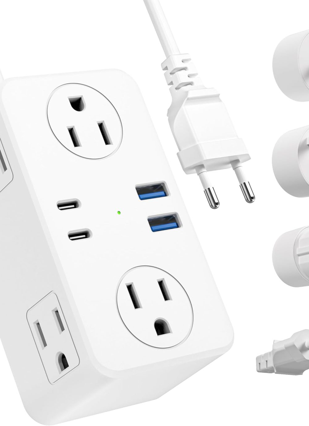 European Travel Plug Adapter, EU/UK/US Travel Plug Adapter Power Strip, 6 AC Outlets, 4 USB Ports (2 USB C), 3ft Wrapped Around Extension Cord, Universal Travel Adapter