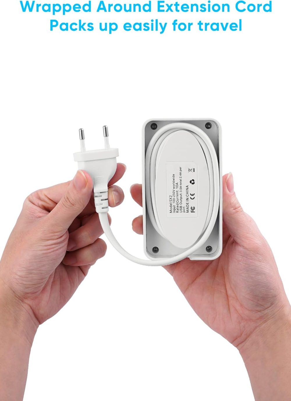 European Travel Plug Adapter, EU/UK/US Travel Plug Adapter Power Strip, 6 AC Outlets, 4 USB Ports (2 USB C), 3ft Wrapped Around Extension Cord, Universal Travel Adapter - Image 2