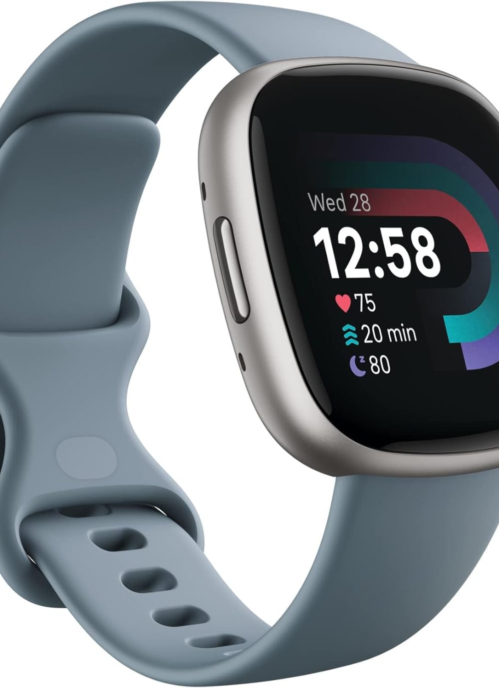 Fitbit Versa 4 Fitness Smartwatch with Daily Readiness, GPS, 24/7 Heart Rate, 40+ Exercise Modes, Sleep Tracking and more, Waterfall Blue/Platinum, One Size (S & L Bands Included)