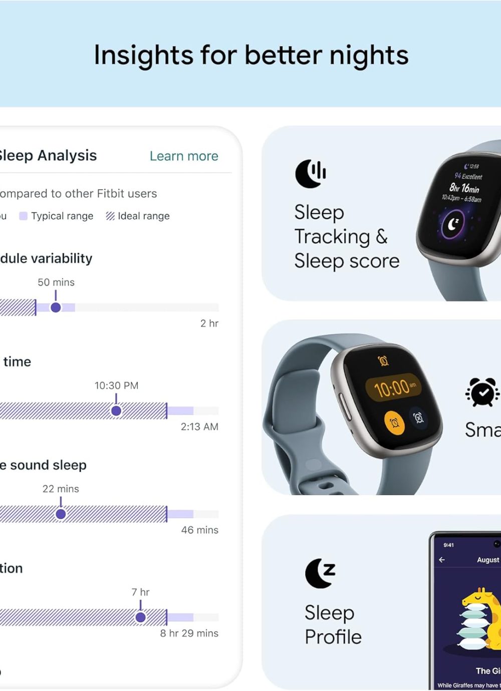 Fitbit Versa 4 Fitness Smartwatch with Daily Readiness, GPS, 24/7 Heart Rate, 40+ Exercise Modes, Sleep Tracking and more, Waterfall Blue/Platinum, One Size (S & L Bands Included) - Image 3