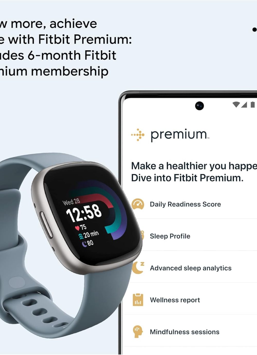Fitbit Versa 4 Fitness Smartwatch with Daily Readiness, GPS, 24/7 Heart Rate, 40+ Exercise Modes, Sleep Tracking and more, Waterfall Blue/Platinum, One Size (S & L Bands Included) - Image 5